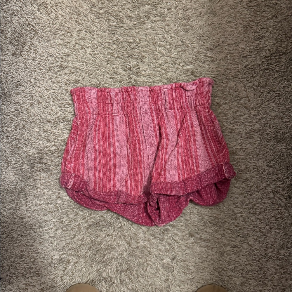 Free People Pink Striped Smocked Waist Shorts